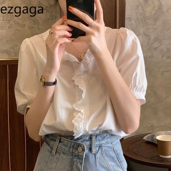 ezgaga lace patchwork french style women blouse v-neck short puff sleeve loose solid single-breasted elegant shirts fashion 210430, White
ezgaga lace patchwork french style women blouse v-neck short puff sleeve loose solid single-breasted elegant shirts fashion 210430, White