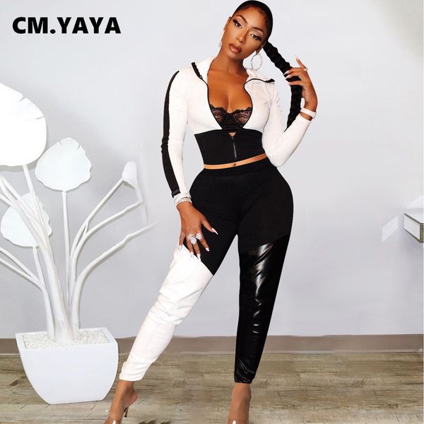 two 2 piece set women fall winter fitness outfits pu jaets + jogger pants suits overalls street active trasuitby air, White
two 2 piece set women fall winter fitness outfits pu jaets + jogger pants suits overalls street active trasuitby air, White