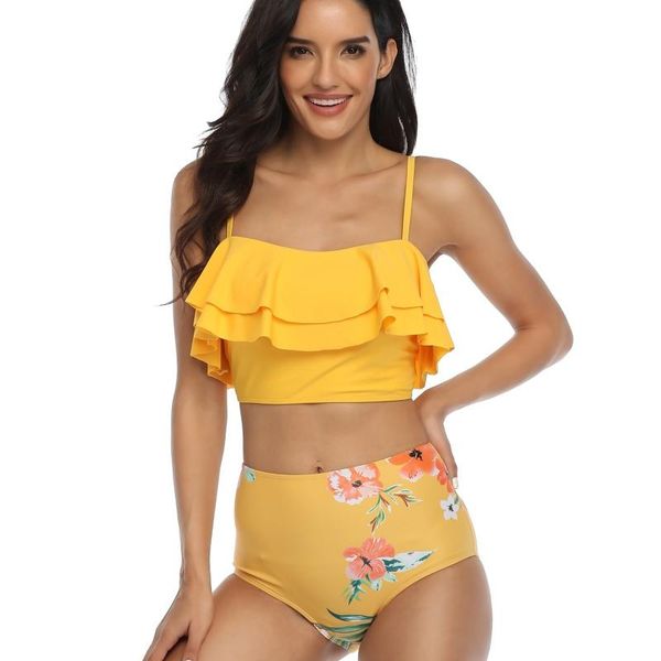 women's swimwear fashion printed ruffle bandage split swimsuit bikini clothhing high waist sets push up beach, White;black
women's swimwear fashion printed ruffle bandage split swimsuit bikini clothhing high waist sets push up beach, White;black