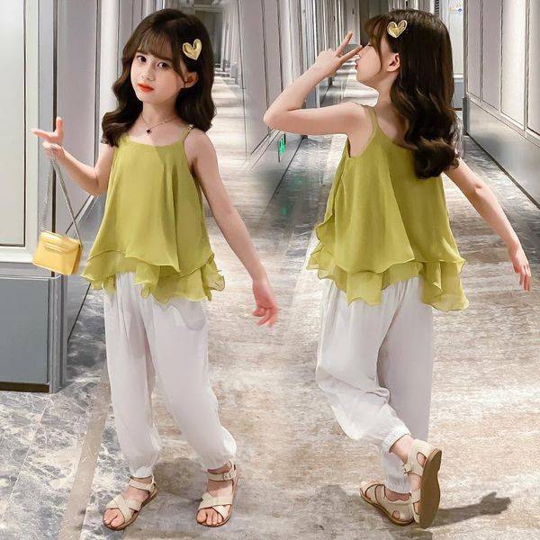 children's clothes suit chiffon ruffles strap vest + pants 2 pcs summer girls outfits baby kids clothing set 3-12 year sets, White
children's clothes suit chiffon ruffles strap vest + pants 2 pcs summer girls outfits baby kids clothing set 3-12 year sets, White