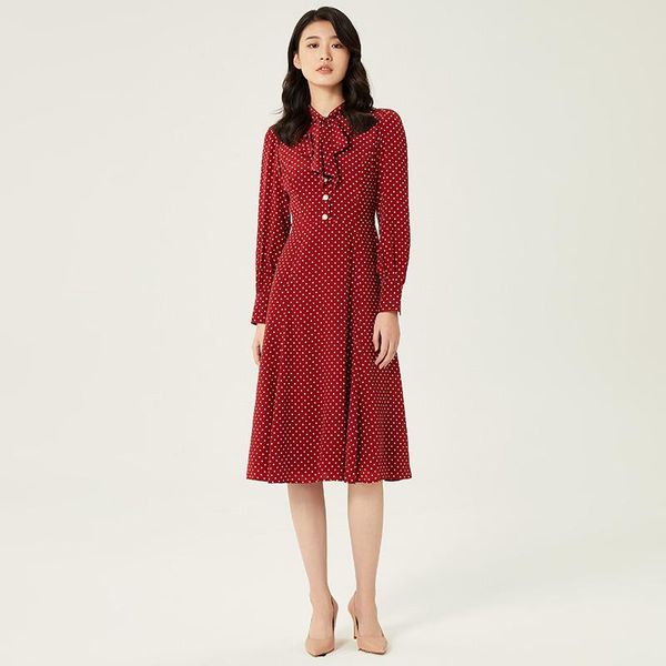 casual dresses early autumn 2021 ribbon bow collar long sleeve a-wave dot waist tea break dress women red silk, Black;gray
casual dresses early autumn 2021 ribbon bow collar long sleeve a-wave dot waist tea break dress women red silk, Black;gray