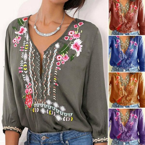 2021 ladies v-neck embroidered long sleeve casual blouse summer for women plus size s-3xl, White
2021 ladies v-neck embroidered long sleeve casual blouse summer for women plus size s-3xl, White