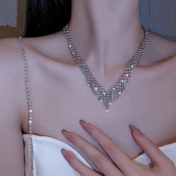 chains fashion multi layer long tassel rhinestone chain necklace women's jewelry crystal collar statement neckla, Silver
chains fashion multi layer long tassel rhinestone chain necklace women's jewelry crystal collar statement neckla, Silver