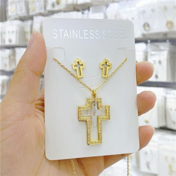 earrings & necklace stainless steel jewelry cross pendant choker for women friendship gift wish card collares adjustable chain, Silver
earrings & necklace stainless steel jewelry cross pendant choker for women friendship gift wish card collares adjustable chain, Silver