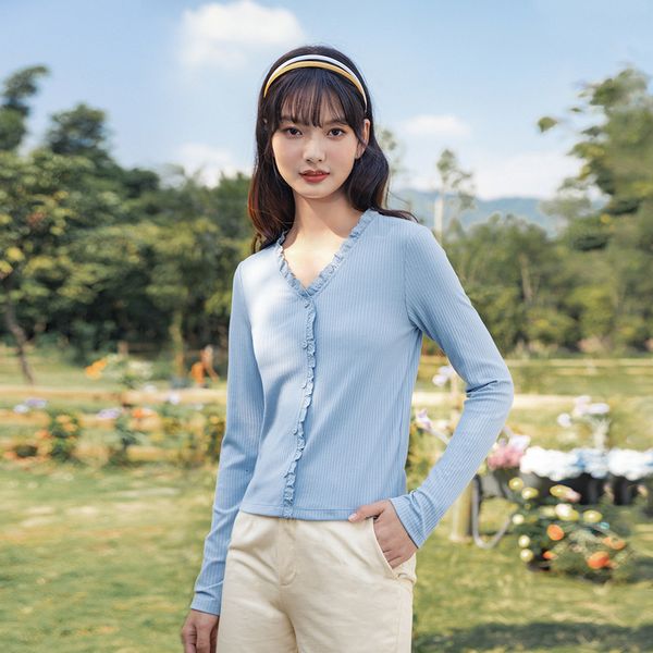 t shirts spring autumn arrivals women's slim t-shirt long sleeve embroidered solid color fungus edge v-neck 4yw0, White
t shirts spring autumn arrivals women's slim t-shirt long sleeve embroidered solid color fungus edge v-neck 4yw0, White