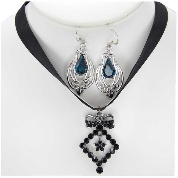 the nevers bowknot black rope pendant crystal glass water drop earrings necklace suit &, Silver
the nevers bowknot black rope pendant crystal glass water drop earrings necklace suit &, Silver