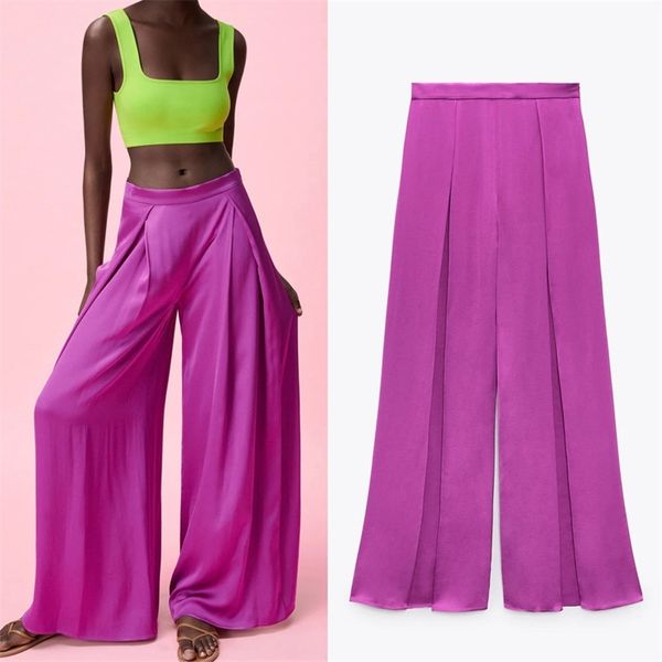 traf summer za wide leg pants for women purple satin high waist woman trousers ruched streetwear casual loose 211007, Black;white
traf summer za wide leg pants for women purple satin high waist woman trousers ruched streetwear casual loose 211007, Black;white