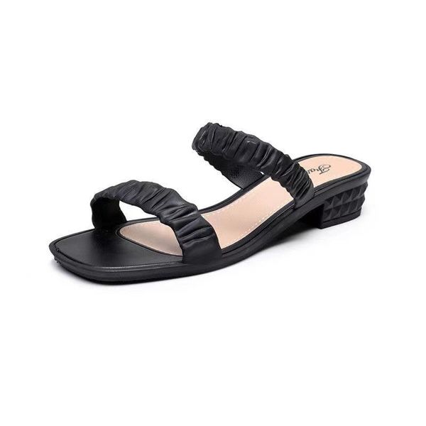women's slippers for summer soft soled sandals low heel open toe one line and square shoes, Black
women's slippers for summer soft soled sandals low heel open toe one line and square shoes, Black