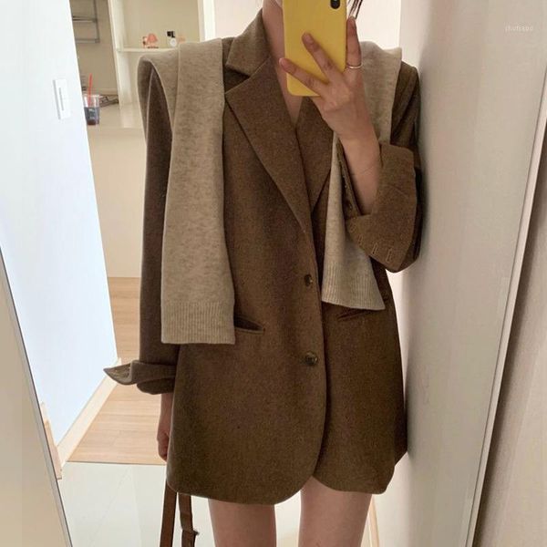 women's wool & blends korean chic french retro lapel two buttons loose solid color pockets long sleeve woolen blazer jacket women, Black
women's wool & blends korean chic french retro lapel two buttons loose solid color pockets long sleeve woolen blazer jacket women, Black