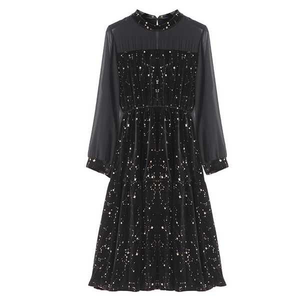 black stand neck long sleeve autumn velvet white gold star print mesh maxi dress d0763 210514, Black;gray
black stand neck long sleeve autumn velvet white gold star print mesh maxi dress d0763 210514, Black;gray