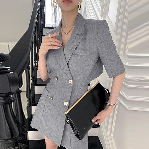 blazer dress women summer korean chic double-breasted notched temperament short sleeve gray open back women's suits & blazers, White;black
blazer dress women summer korean chic double-breasted notched temperament short sleeve gray open back women's suits & blazers, White;black