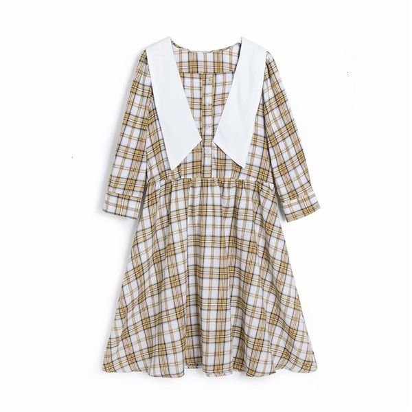 women's t-shirt elegant women vintage brown plaid dress 2021 fashion ladies turn down collar streetwear female chic button es pt89, White
women's t-shirt elegant women vintage brown plaid dress 2021 fashion ladies turn down collar streetwear female chic button es pt89, White