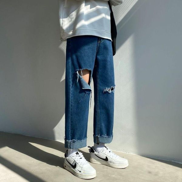 men's jeans spring and autumn tide brand retro washed ripped male korean student casual loose straight wide-leg pants, Blue
men's jeans spring and autumn tide brand retro washed ripped male korean student casual loose straight wide-leg pants, Blue