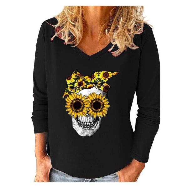 women's blouses & shirts horror sunflower skull printing halloween long sleeve v-neck women cotton and linen casual loose blouse, White
women's blouses & shirts horror sunflower skull printing halloween long sleeve v-neck women cotton and linen casual loose blouse, White