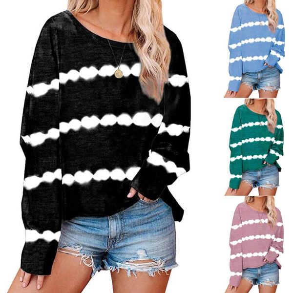 women's t-shirt womens tie-dye striped loose o-neck long sleeve spring tees casual pullover off shoulder ladies, White
women's t-shirt womens tie-dye striped loose o-neck long sleeve spring tees casual pullover off shoulder ladies, White