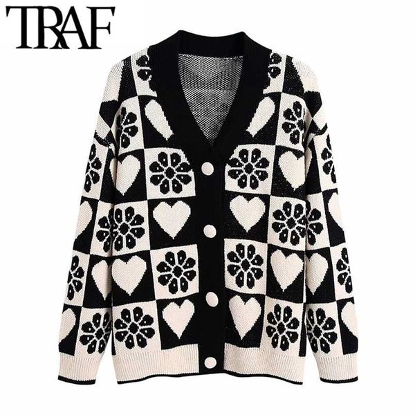 traf women fashion jacquard loose knit cardigan sweater vintage long sleeve covered buttons female outerwear chic 211103, White;black
traf women fashion jacquard loose knit cardigan sweater vintage long sleeve covered buttons female outerwear chic 211103, White;black