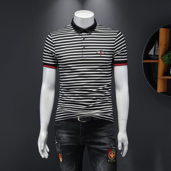 striped polo shirt men's lapel short slim fit summer little bee embroidery half sleeve business sea soul t-shirt, White;black
striped polo shirt men's lapel short slim fit summer little bee embroidery half sleeve business sea soul t-shirt, White;black