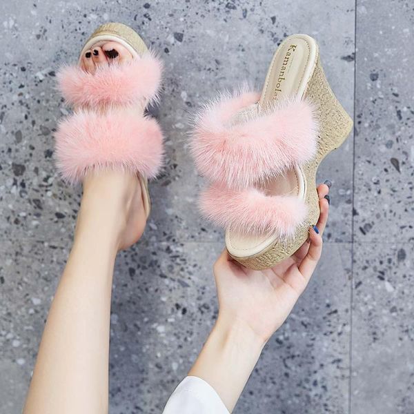fur high heel sandals slippers evening party women shoes fluffy platform wedge fashion women's plush, Black
fur high heel sandals slippers evening party women shoes fluffy platform wedge fashion women's plush, Black