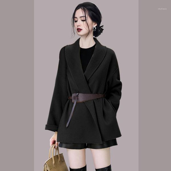 women's wool & blends jsxdhk elegant autumn winter turn down collar woolen outerwear chic women thicked warm lace up belt ladies tweed, Black
women's wool & blends jsxdhk elegant autumn winter turn down collar woolen outerwear chic women thicked warm lace up belt ladies tweed, Black