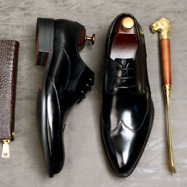 Lacing Leather Formal Shoes Men Black Khaki Men Brogue British Oxford Dress Shoes Genuine Leather Pointed Toe Men Wedding Shoes
Lacing Leather Formal Shoes Men Black Khaki Men Brogue British Oxford Dress Shoes Genuine Leather Pointed Toe Men Wedding Shoes