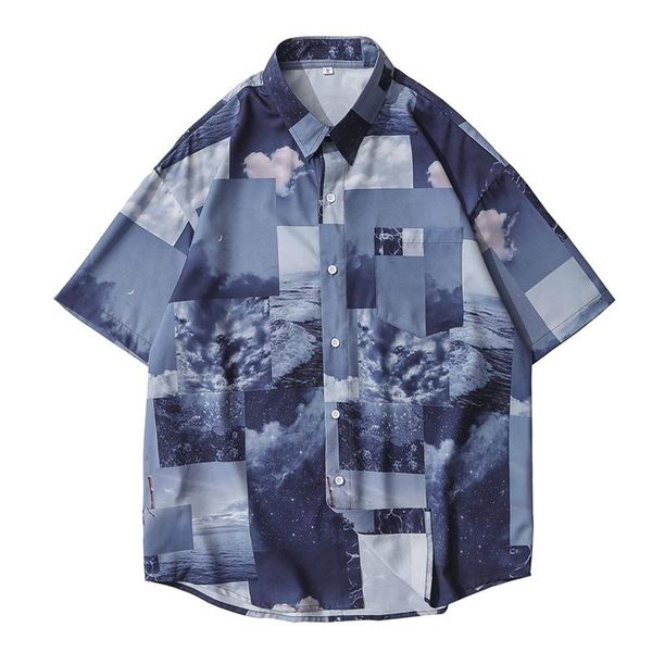 men's short-sleeved shirt 2021 summer loose casual button cardigan geometric creative pattern printing lapel shirts, White;black
men's short-sleeved shirt 2021 summer loose casual button cardigan geometric creative pattern printing lapel shirts, White;black