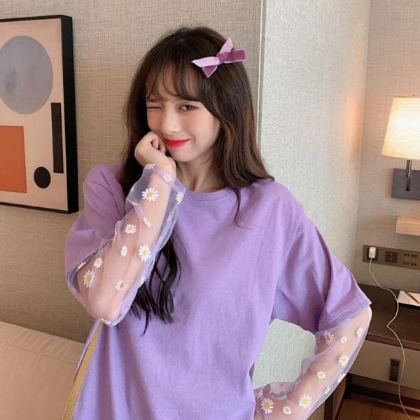 women's t-shirt women spring summer beautiful little daisy embroidery mesh sleeve tshirts candy colors korean style loose tshirt, White
women's t-shirt women spring summer beautiful little daisy embroidery mesh sleeve tshirts candy colors korean style loose tshirt, White