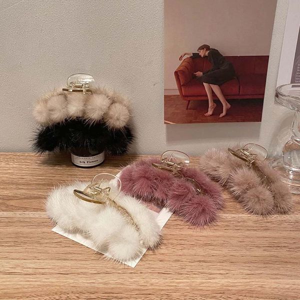 hair claw retro temperament mink fashion plush large crab clip korean accessories