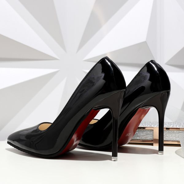 high heels autumn shallow mouth patent leather women's sho pointed bare color single thin heel profsional, Black
high heels autumn shallow mouth patent leather women's sho pointed bare color single thin heel profsional, Black