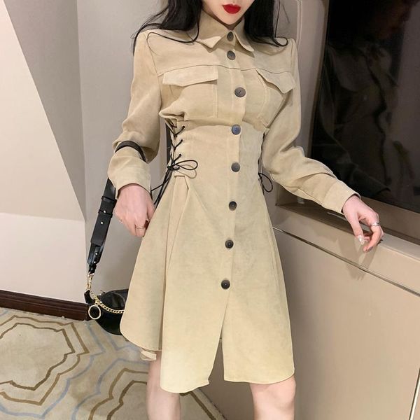 autumn style retro side waist tie was thin single-breasted dress long sleeve lapel temperament casual dresses, Black;gray
autumn style retro side waist tie was thin single-breasted dress long sleeve lapel temperament casual dresses, Black;gray