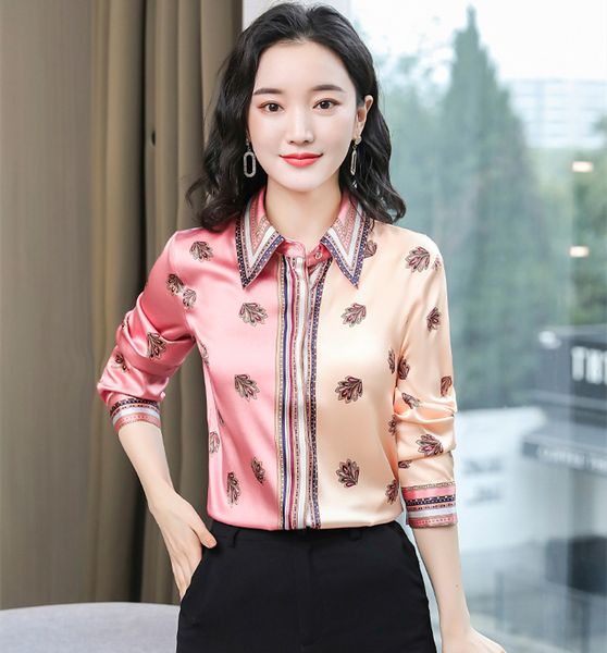 2021 fashion runway printed silk blouses women elegant designer contrast color shirts slim long sleeve office ladies button shirt quality sp, White 
2021 fashion runway printed silk blouses women elegant designer contrast color shirts slim long sleeve office ladies button shirt quality sp, White