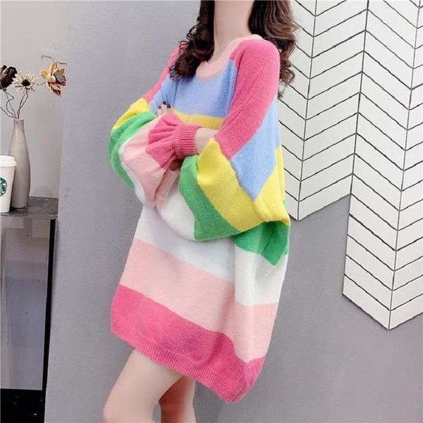 women's sweaters deeptown korean style knitted sweater women oversize rainbow striped o-neck pullover lazy wind long sleeve color contr, White;black
women's sweaters deeptown korean style knitted sweater women oversize rainbow striped o-neck pullover lazy wind long sleeve color contr, White;black