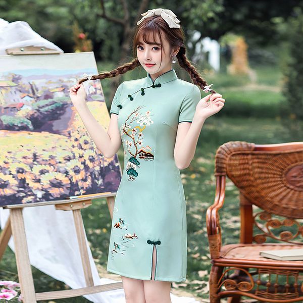 summer plum printed satin mandarin collar mini qipao traditional chinese women short sleeve dress daily student cheongsam, Red
summer plum printed satin mandarin collar mini qipao traditional chinese women short sleeve dress daily student cheongsam, Red