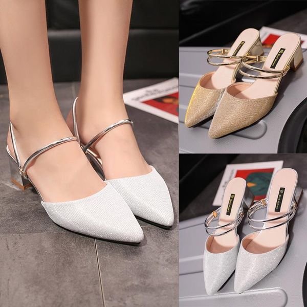 women's ladies sandals summer solid pointed leisure thick heel slippers fashion wild mid-heel female shoes t9#, Black 
women's ladies sandals summer solid pointed leisure thick heel slippers fashion wild mid-heel female shoes t9#, Black