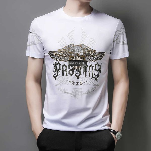2021 short sleeve men's summer trend printed mercerized cotton round neck t-shirt, White;black
2021 short sleeve men's summer trend printed mercerized cotton round neck t-shirt, White;black