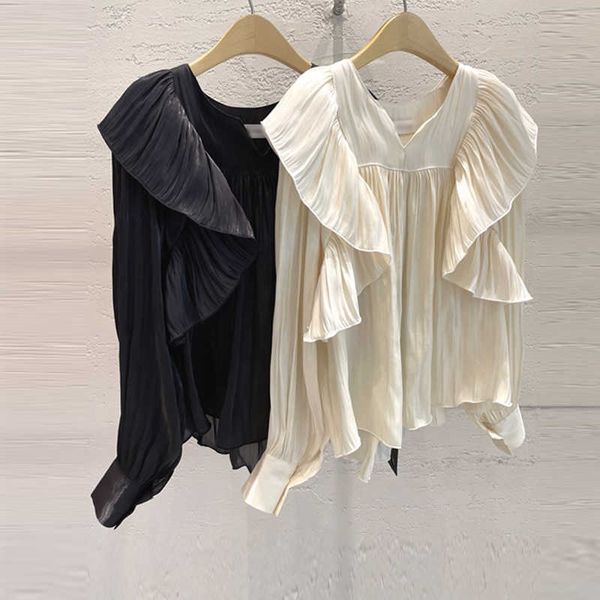 spring autumn retro solid ruffles patchwork pleated puff sleeves v neck shirt women blouse 210615, White
spring autumn retro solid ruffles patchwork pleated puff sleeves v neck shirt women blouse 210615, White