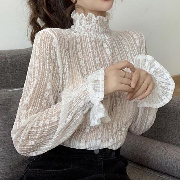 women's t-shirt turtleneck ruffles long sleeve korean lace stitching see-through mesh loose white cotton printed tshirts
women's t-shirt turtleneck ruffles long sleeve korean lace stitching see-through mesh loose white cotton printed tshirts