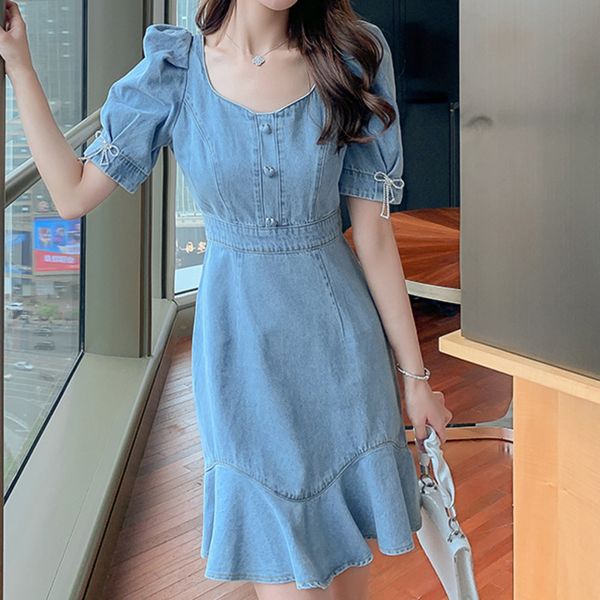 summer of vintage holiday lady minidress thin short sleeves plissado denim dress, Black;gray
summer of vintage holiday lady minidress thin short sleeves plissado denim dress, Black;gray