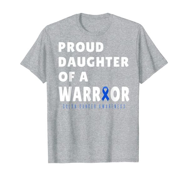 daughter of a warrior blue ribbon colon cancer awareness t-shirt, White;black
