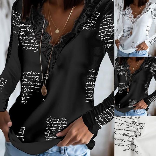women's t-shirt winter lace splicing sweater fashion v-neck print spring and autumn shirts casual long sleeve pullover 2021, White
women's t-shirt winter lace splicing sweater fashion v-neck print spring and autumn shirts casual long sleeve pullover 2021, White