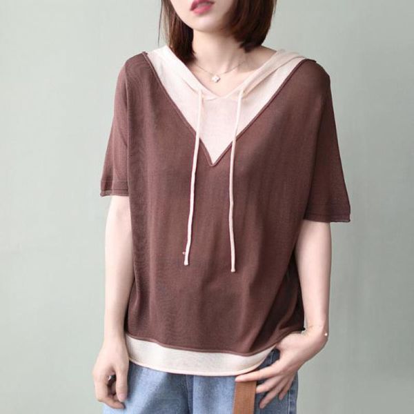 johnature summer korean leisure patchwork fake two hooded knitwear t-shirts loose comfortable all-match women 210521, White
johnature summer korean leisure patchwork fake two hooded knitwear t-shirts loose comfortable all-match women 210521, White
