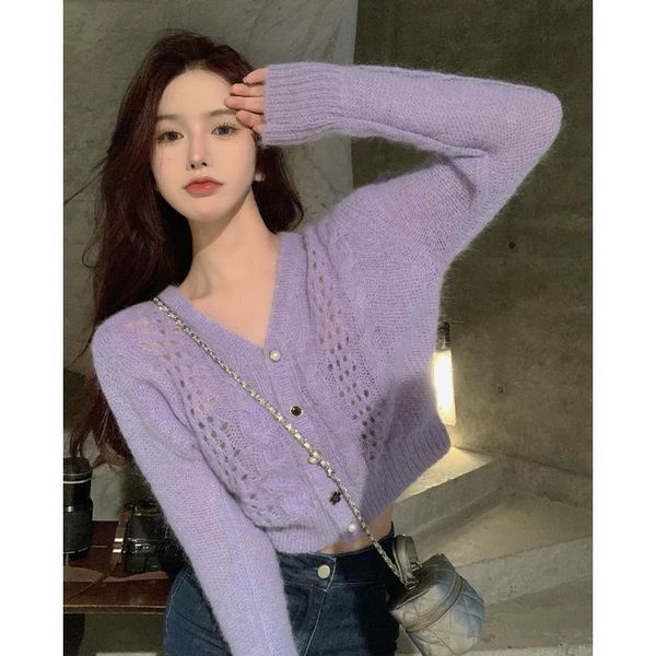 women's knits & tees v-neck sweater cardigan jacket women autumn retro niche hollowed out knitted casual short long-sleeved top, White
women's knits & tees v-neck sweater cardigan jacket women autumn retro niche hollowed out knitted casual short long-sleeved top, White