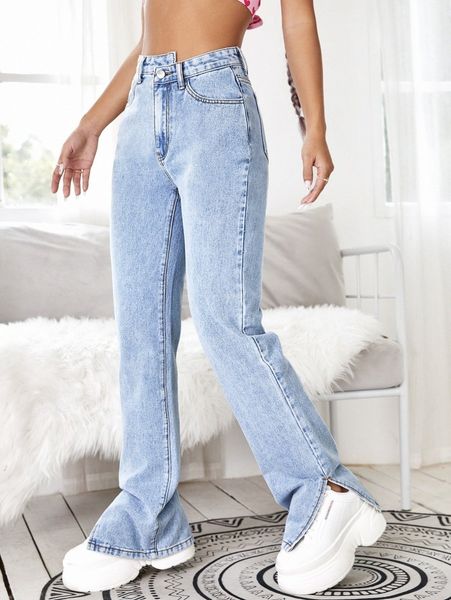 split side zipper fly boyfriend jeans u0pq#, Blue