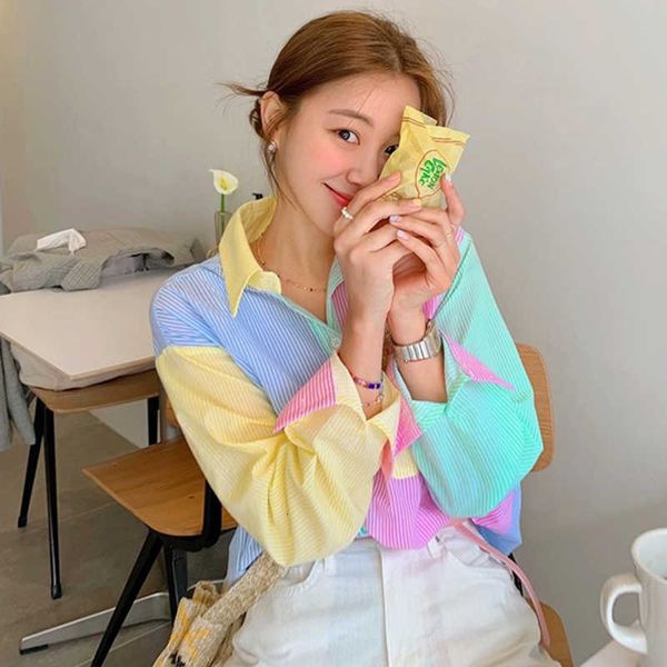 women's blouses & shirts striped summer blouse women single breasted loose casual colorful pockets candy color korean 2021 co, White
women's blouses & shirts striped summer blouse women single breasted loose casual colorful pockets candy color korean 2021 co, White