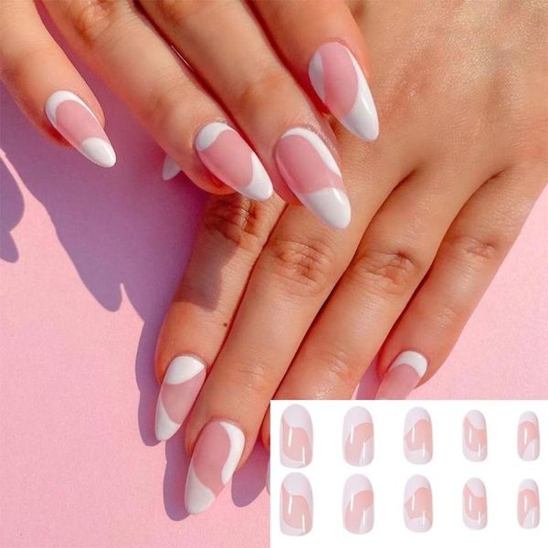 false nails 24pcs pink white wavy design short almond shape fake manicure artificial nail art tips press on, Red;gold
false nails 24pcs pink white wavy design short almond shape fake manicure artificial nail art tips press on, Red;gold