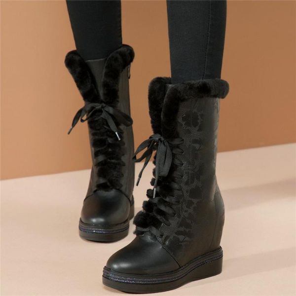 boots lace up winter creepers women genuine leather wedges high heel ankle female warm fur round toe fashion sneakers, Black
boots lace up winter creepers women genuine leather wedges high heel ankle female warm fur round toe fashion sneakers, Black