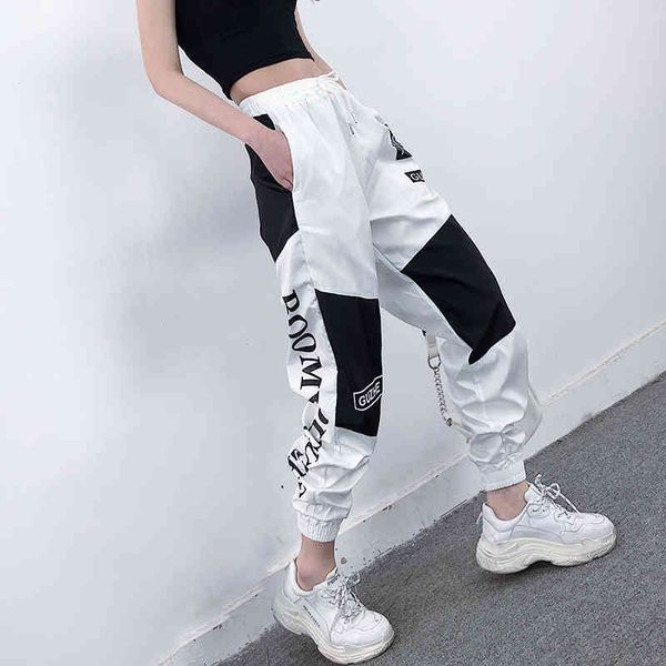 women's jeans high waist letter spliced cargo pants women loose harajuku bf ankle-length overalls plus size hip hop sports pant 9p, Blue 
women's jeans high waist letter spliced cargo pants women loose harajuku bf ankle-length overalls plus size hip hop sports pant 9p, Blue