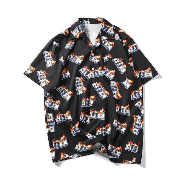 men's casual shirts #7300 dollar print black men short sleeve fashion hawaii beach shirt for summer vintage loose mens, White;black
men's casual shirts #7300 dollar print black men short sleeve fashion hawaii beach shirt for summer vintage loose mens, White;black
