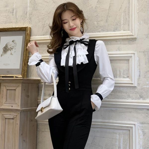 two piece dress temperament women's slim lotus leaf edge bow ol fashion shirt+female sweet rompers high waist pencil pants 2 set, White
two piece dress temperament women's slim lotus leaf edge bow ol fashion shirt+female sweet rompers high waist pencil pants 2 set, White