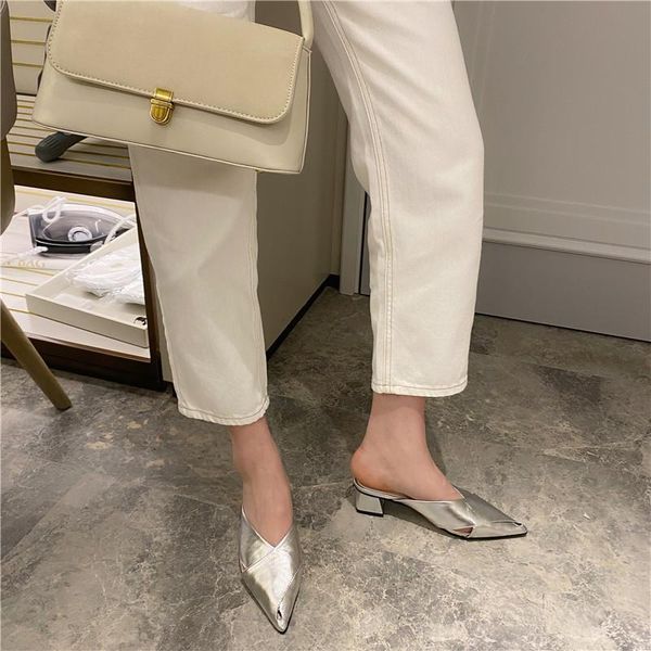 pointed toe women slippers cross strap thick mid heels party pumps silver/black casual slides flip flops size 35-39
pointed toe women slippers cross strap thick mid heels party pumps silver/black casual slides flip flops size 35-39