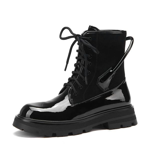 boots patchwork women combat patent leather lace up 2021 fall winter thick platform chunky heels casual fashion motorcycle shoes, Black
boots patchwork women combat patent leather lace up 2021 fall winter thick platform chunky heels casual fashion motorcycle shoes, Black